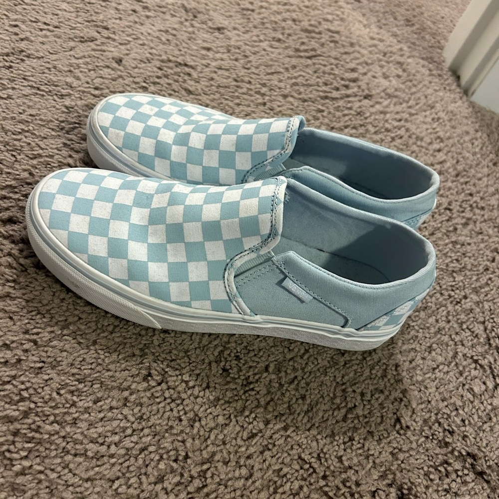 women’s Checkered Slip-On Shoes - Blue